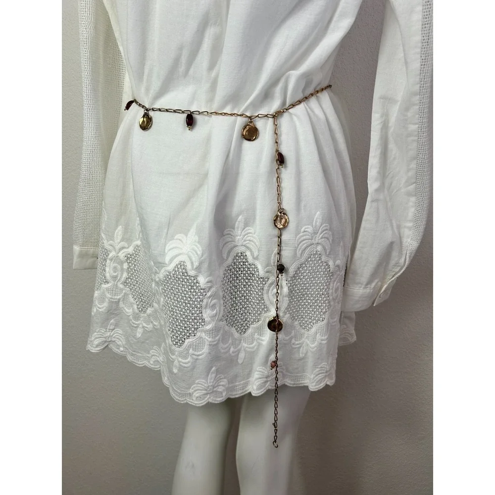 Vintage Statement Chain Belt Gold Tone Hammered Coin Beads Dangle Charm Bohemian